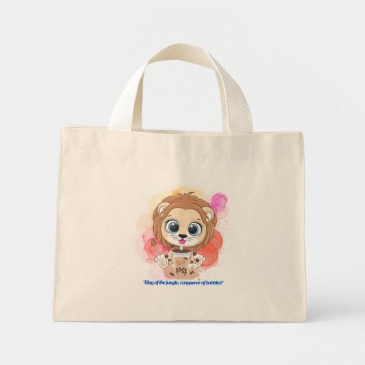Lion quote cartoon drink bobba tea mini tote bag (Voorkant)