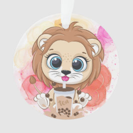 Lion quote cartoon drink bobba tea. ornament