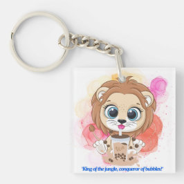 Lion quote cartoon drink bobba tea. sleutelhanger