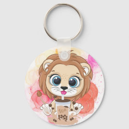 Lion quote cartoon drink bobba tea. sleutelhanger