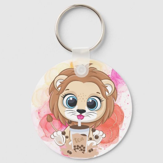 Lion quote cartoon drink bobba tea. sleutelhanger (Voorkant)