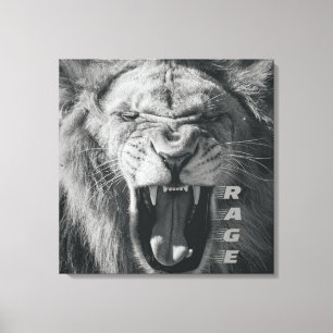 Lion Rage Black en White Roar Canvas Afdruk