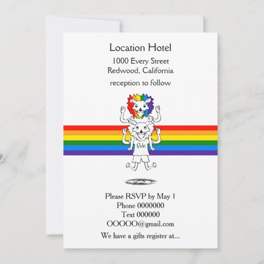 Lion Rainbow Gay Pride Uitnodiging voor het Huweli (Achterkant)