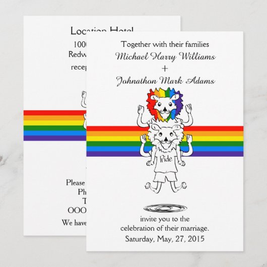 Lion Rainbow Gay Pride Uitnodiging voor het Huweli (Voorkant / Achterkant)