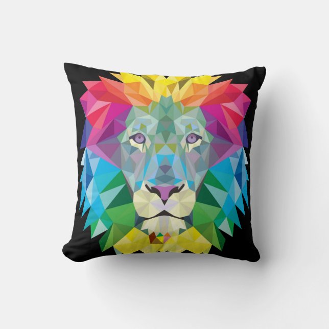 Lion Rainbow Solid Black Terug Kussen (Voorkant)