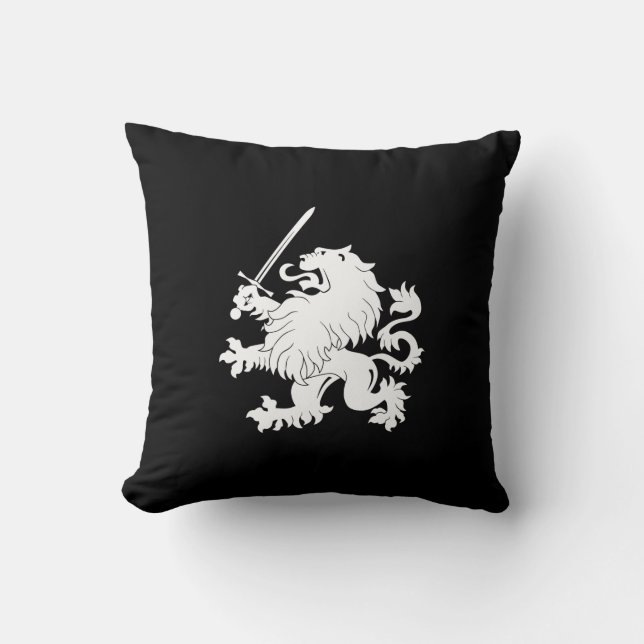 Lion Rampant met Sword Heraldry Sierkussen (Voorkant)