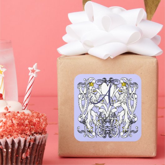 Lion Rampant Renaissance Wedding Vierkante Sticker (Feest)
