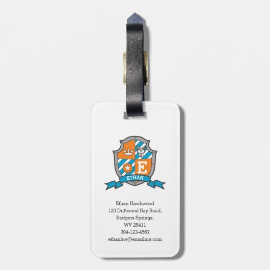 Lion ridders crest gepersonaliseerde naam en adres bagagelabel (Achterkant verticaal)