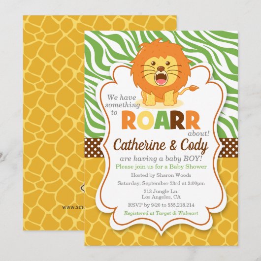 Lion ROAR Oerwoud Baby shower uitnodiging (Voorkant / Achterkant)