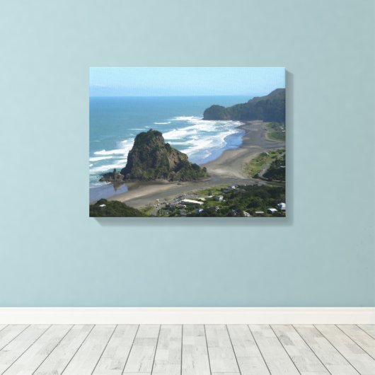 Lion Rock Piha Beach Auckland Westkust Canvas Afdruk (Insitu (Houten vloer))