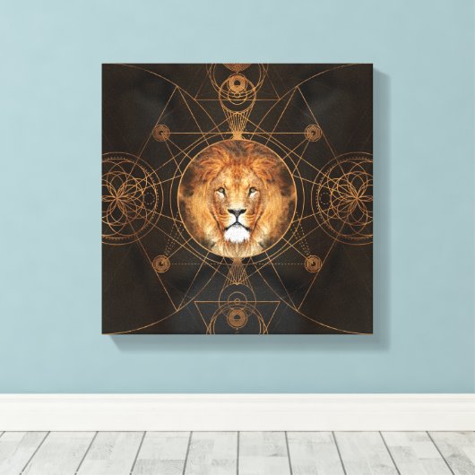 Lion Sacred Geometry Digital Art Canvas Afdruk (Insitu (Houten vloer))