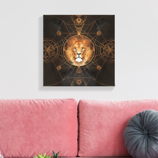 Lion Sacred Geometry Digital Art Canvas Afdruk (Insitu (Woonkamer))