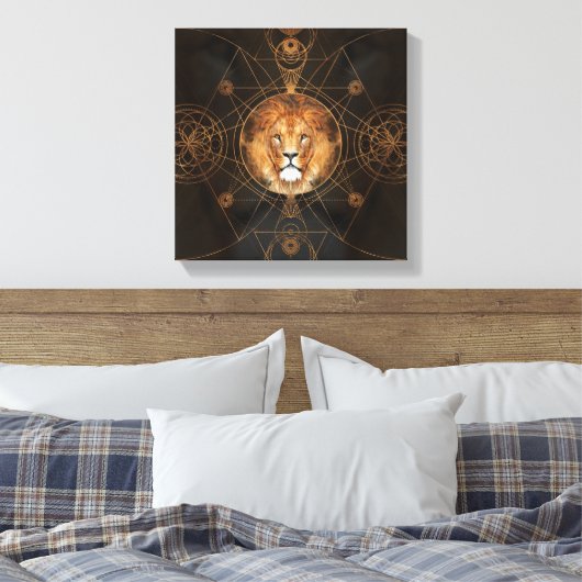 Lion Sacred Geometry Digital Art Canvas Afdruk (Insitu (Slaapkamer))
