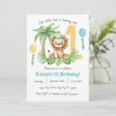 Lion Safari 1st Birthday Invitation Kaart (Staand voorkant)
