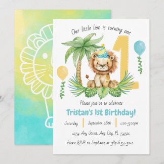 Lion Safari 1st Birthday Invitation Kaart