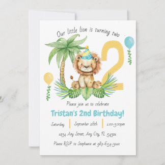 Lion Safari 2nd Birthday Invitation Kaart