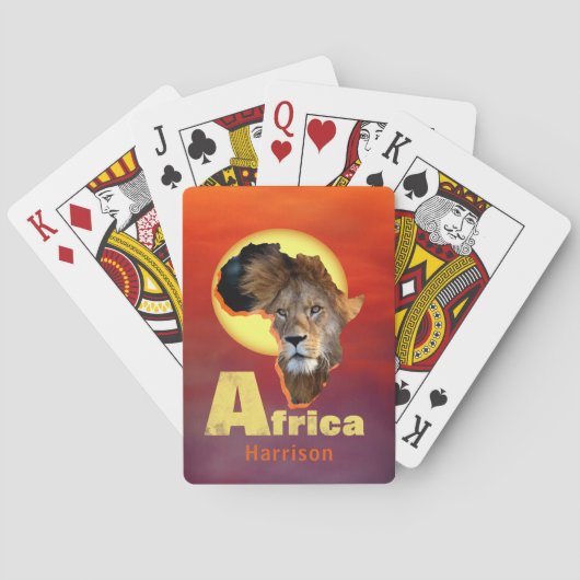 Lion Safari Africa Sunset Personalized Pokerkaarten (Achterkant)