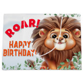 Lion Safari Grote Kids Verjaardag Gift Bag Groot Cadeauzakje (Voorkant)