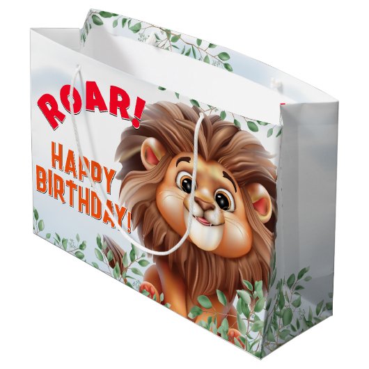 Lion Safari Grote Kids Verjaardag Gift Bag Groot Cadeauzakje (Achterkant Gekanteld)
