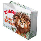 Lion Safari Grote Kids Verjaardag Gift Bag Groot Cadeauzakje (Voorkant Gekanteld)