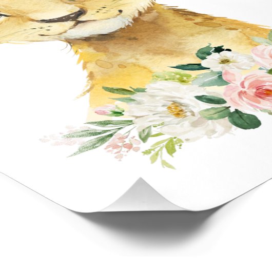 Lion, Safari, Oerwoud, Roze Bloemen, Meisjessery Foto Afdruk (Hoek)