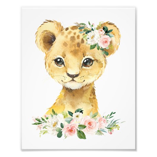 Lion, Safari, Oerwoud, Roze Bloemen, Meisjessery Foto Afdruk (Voorkant)