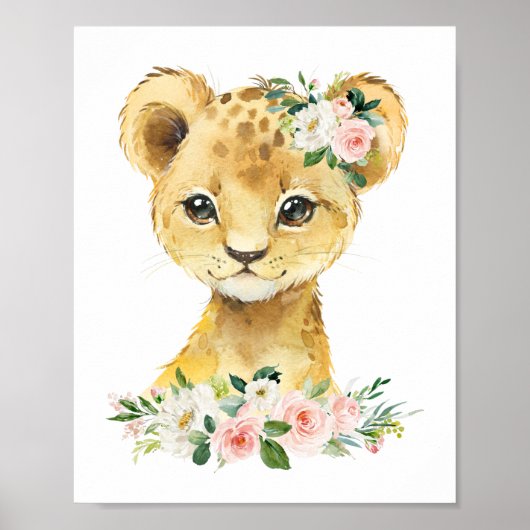 Lion, Safari, Oerwoud, Roze Bloemen, Meisjessery Poster (Voorkant)