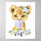 Lion, Safari, Paarse Bubble Gum, Genderneutraal Poster (Voorkant)