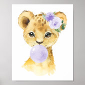 Lion, Safari, Paarse Bubble Gum, Genderneutraal Poster (Voorkant)