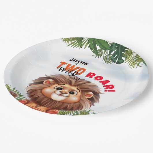 Lion Safari Twee wilde kinderen verjaardag Papieren Bordje (Gekanteld)