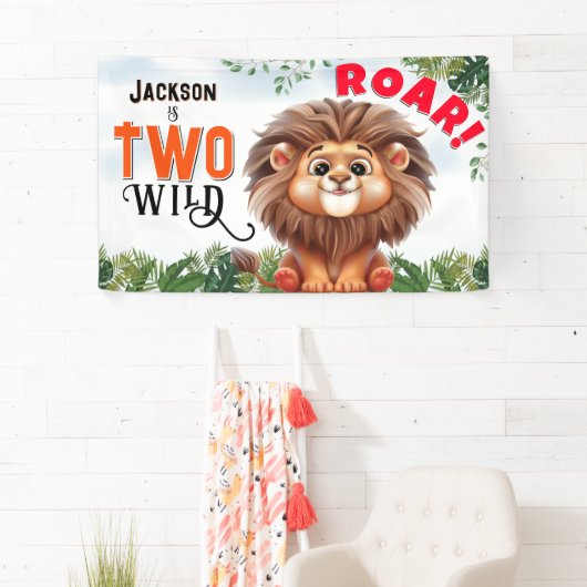 Lion Safari Twee wilde kinderen verjaardag Spandoek (Insitu)