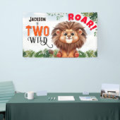 Lion Safari Twee wilde kinderen verjaardag Spandoek (Beurs)