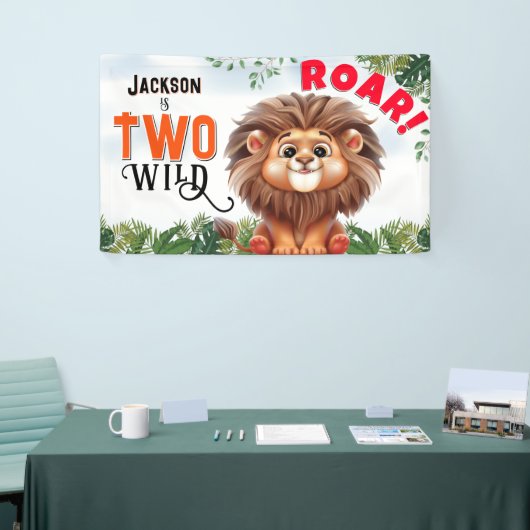 Lion Safari Twee wilde kinderen verjaardag Spandoek (Beurs)