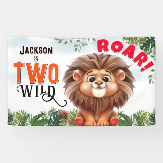 Lion Safari Twee wilde kinderen verjaardag Spandoek (Horizontaal)
