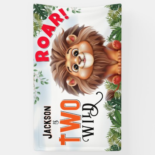 Lion Safari Twee wilde kinderen verjaardag Spandoek (Verticaal)