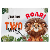 Lion Safari Twee Wilde Kinderen Verjaardagsfeest Groot Cadeauzakje (Voorkant)