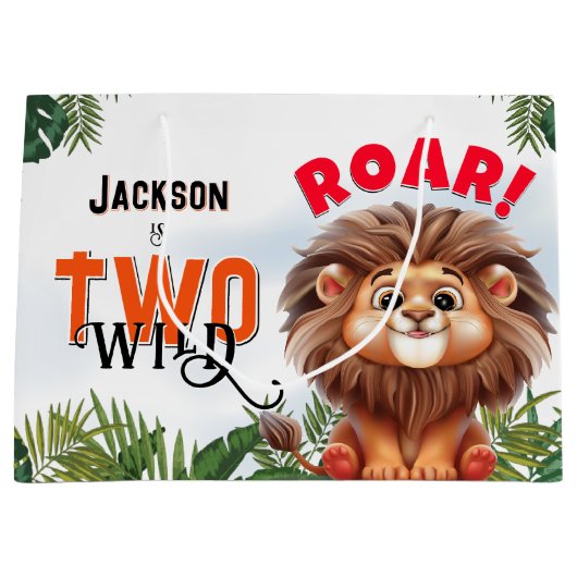 Lion Safari Twee Wilde Kinderen Verjaardagsfeest Groot Cadeauzakje (Voorkant)