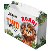 Lion Safari Twee Wilde Kinderen Verjaardagsfeest Groot Cadeauzakje (Achterkant Gekanteld)