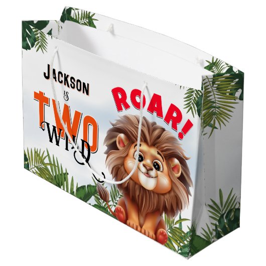 Lion Safari Twee Wilde Kinderen Verjaardagsfeest Groot Cadeauzakje (Achterkant Gekanteld)
