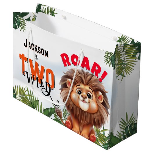 Lion Safari Twee Wilde Kinderen Verjaardagsfeest Groot Cadeauzakje (Voorkant Gekanteld)
