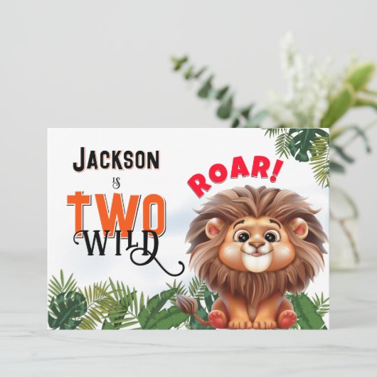 Lion Safari Twee Wilde Kinderen Verjaardagsfeest Kaart (Staand voorkant)