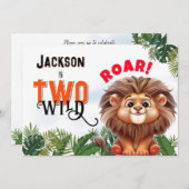 Lion Safari Twee Wilde Kinderen Verjaardagsfeest Kaart (Voorkant / Achterkant)