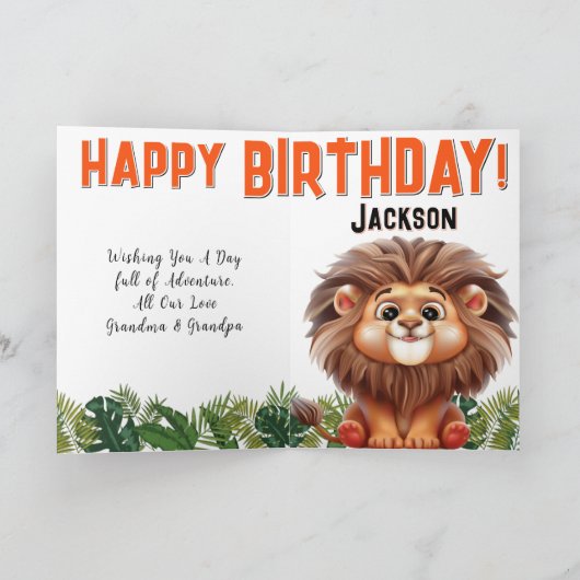 Lion Safari Wild en drie kinderen jarig Kaart (Binnen)