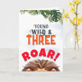 Lion Safari Wild en drie kinderen jarig Kaart (Gele Bloem)