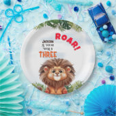 Lion Safari Wild en drie kinderen jarig Papieren Bordje (Feest)