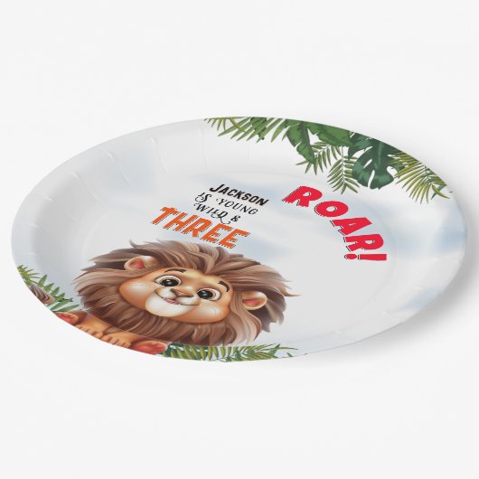 Lion Safari Wild en drie kinderen jarig Papieren Bordje (Gekanteld)