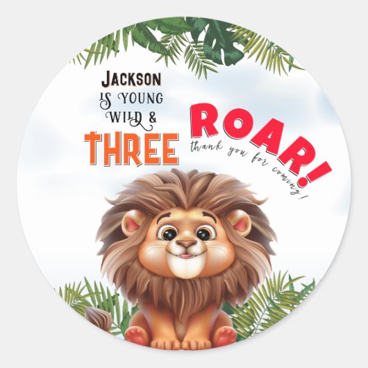 Lion Safari Wild en drie kinderen jarig Ronde Sticker (Voorkant)