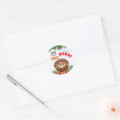 Lion Safari Wild en drie kinderen jarig Ronde Sticker (Envelop)