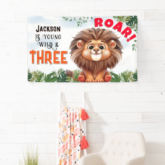 Lion Safari Wild en drie kinderen jarig Spandoek (Insitu)