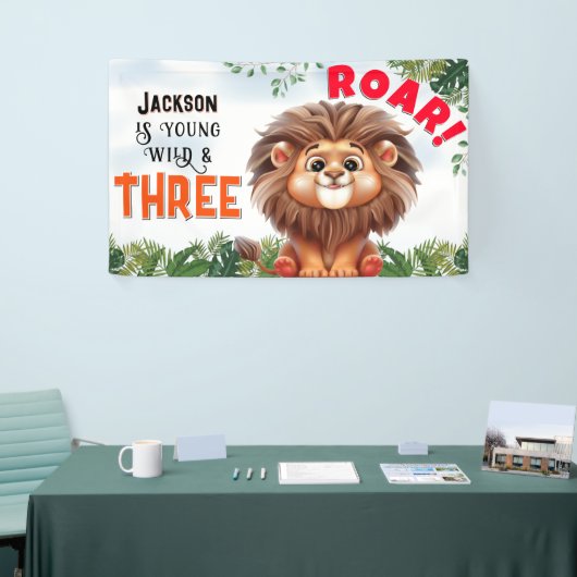 Lion Safari Wild en drie kinderen jarig Spandoek (Beurs)